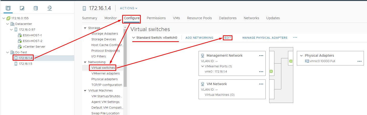 On each virtual node, edit vSwitch0 settings