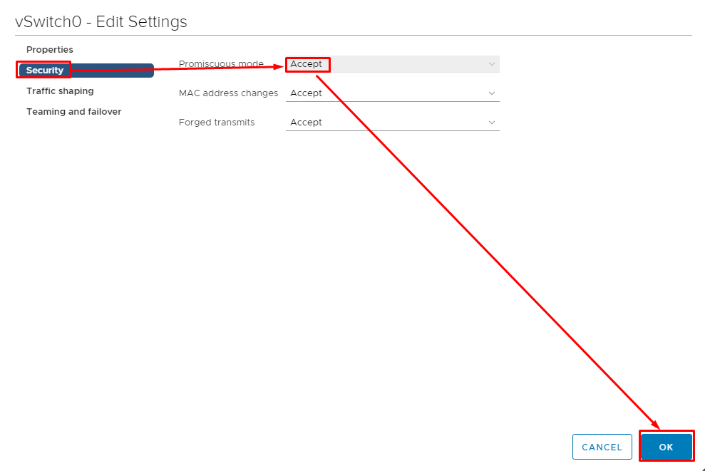 Don’t forget to enable promiscuous mode in vSwitch0 security settings