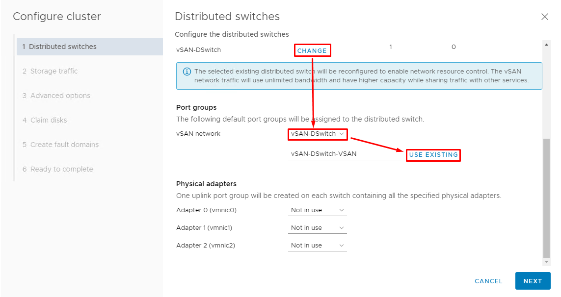 Assign the port group to dvSwitch. You should use an existing one