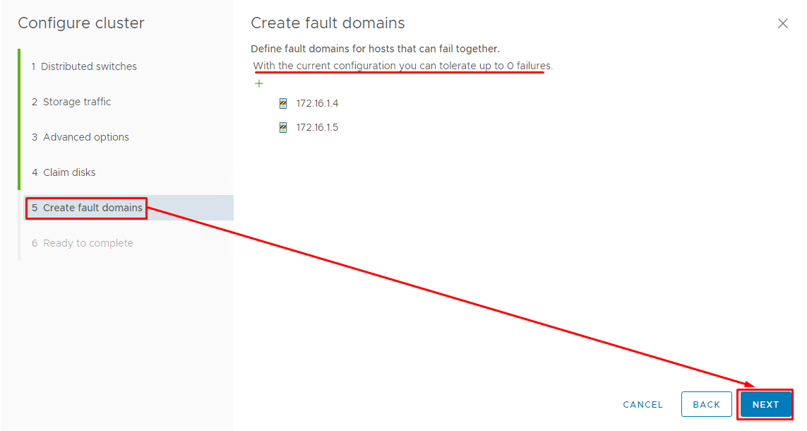 You need to decide on fault domains for hosts that can fail together