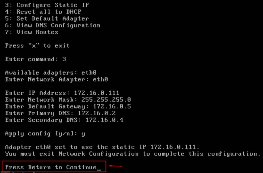 Choose a static IP address from the subnet 172.16.0.111