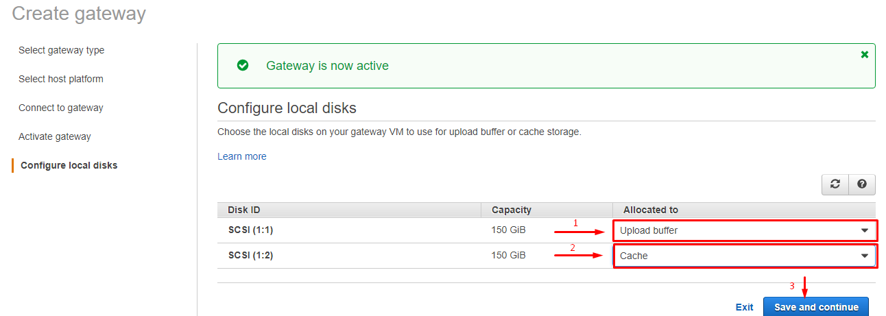 Configure virtual disks for the upload buffer and cache.