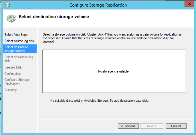 Configure Storage Replication Select destination storage volume