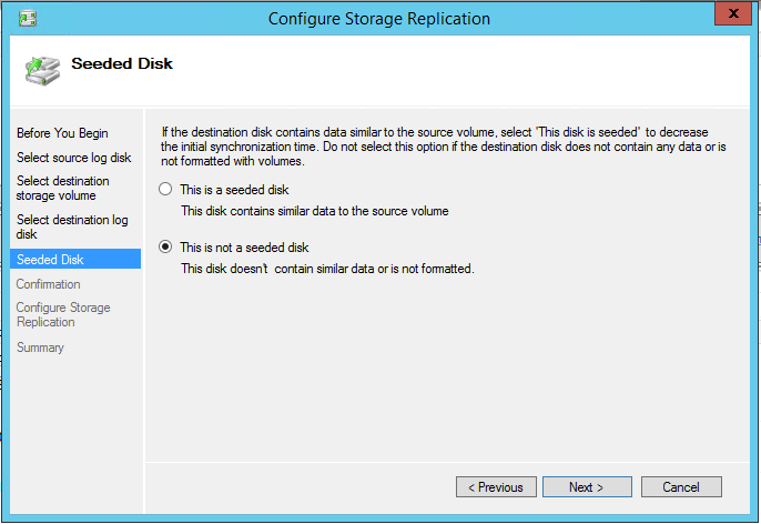 Configure Storage Replication Selected disk
