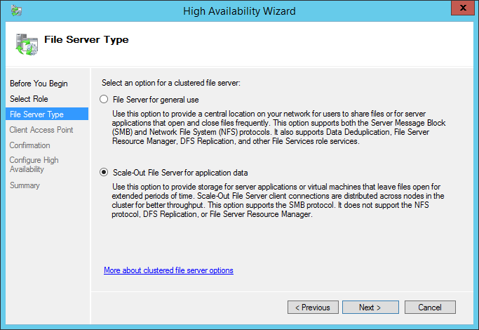 High Availability Wizard File Server Type