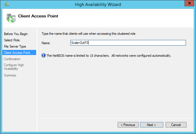 High Availability Wizard Client Access Point