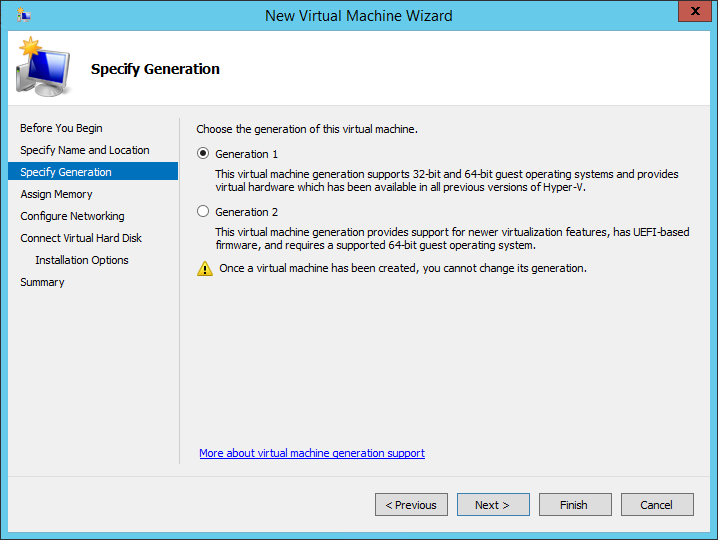 New Virtual Machine Wizard Specify Generation
