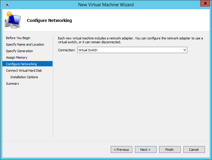 New virtual machine wizard configure networking