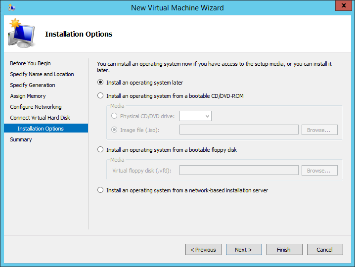 New Virtual Machine Wizard installation options