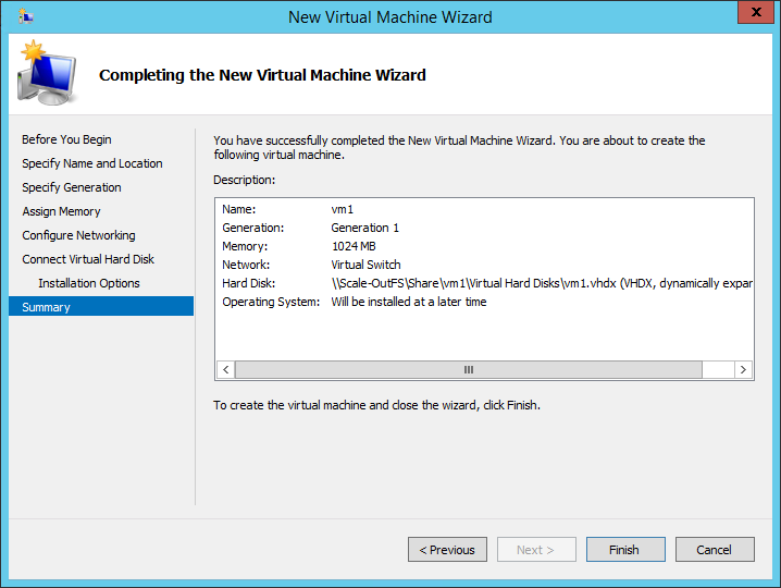 Completing the New Virtual Machine Wizard Summary