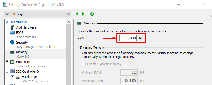 The given memory amount both with GUI and PowerShell on all OS