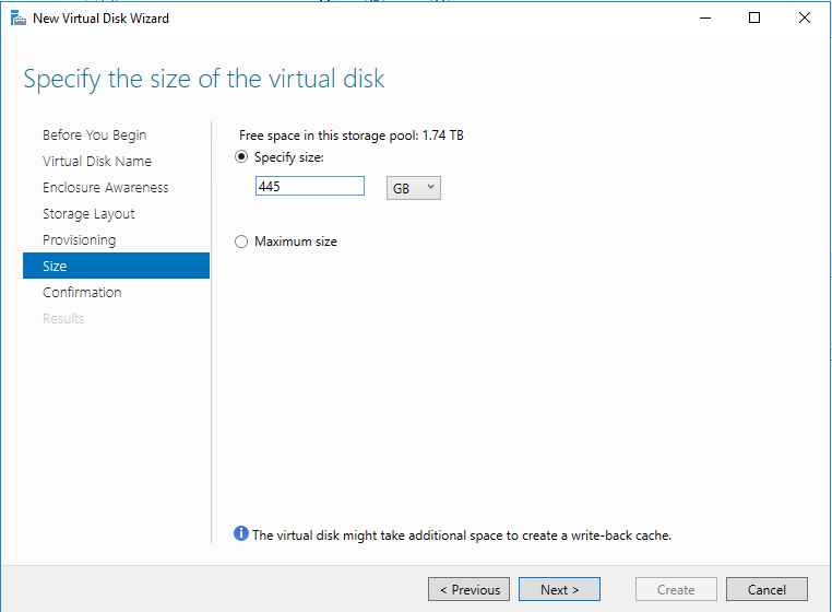 Specify the virtual disk size