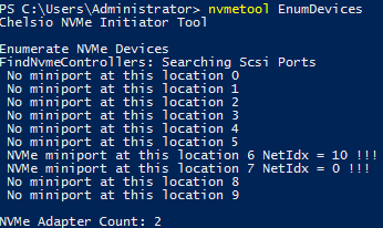 nvmetool EnumDevices lists NetIdx  and NIC locations