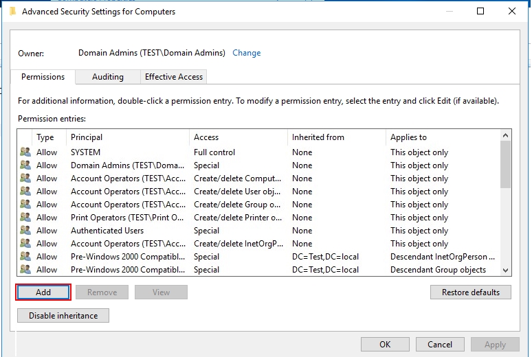 Advanced Security Settings for Computers