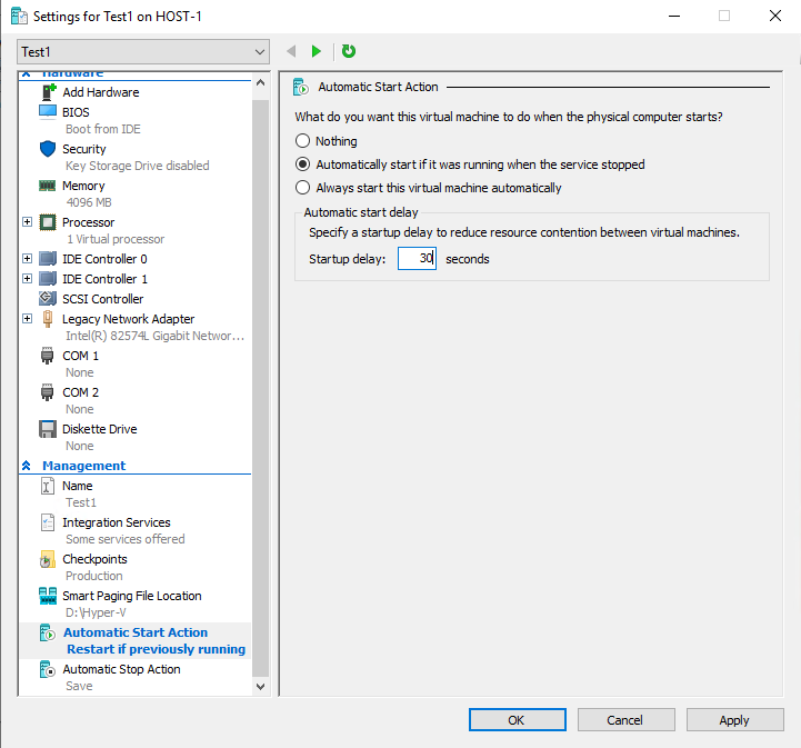 The VM can be configured to start automatically