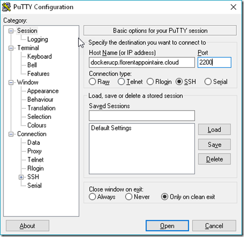 PuTTY Configuration Session