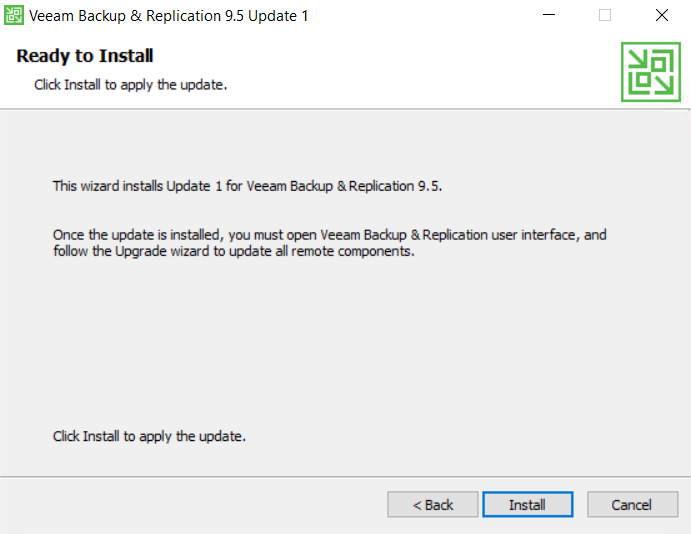 Veeam Backup and Replication 9.5 Update 1 Ready to Install view