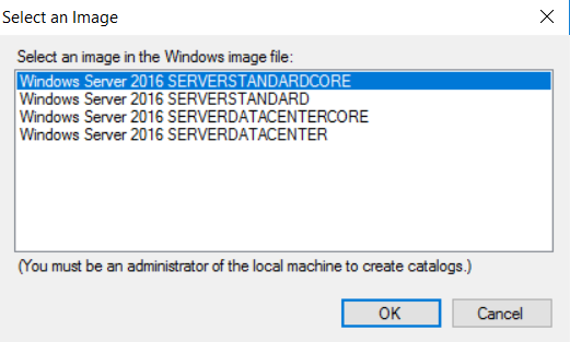 Select an image in the Windows image file