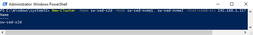 2 - PowerShell command creating New cluster 