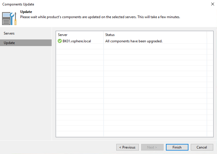 Veeam Backup & Replication 9.5 server components update view