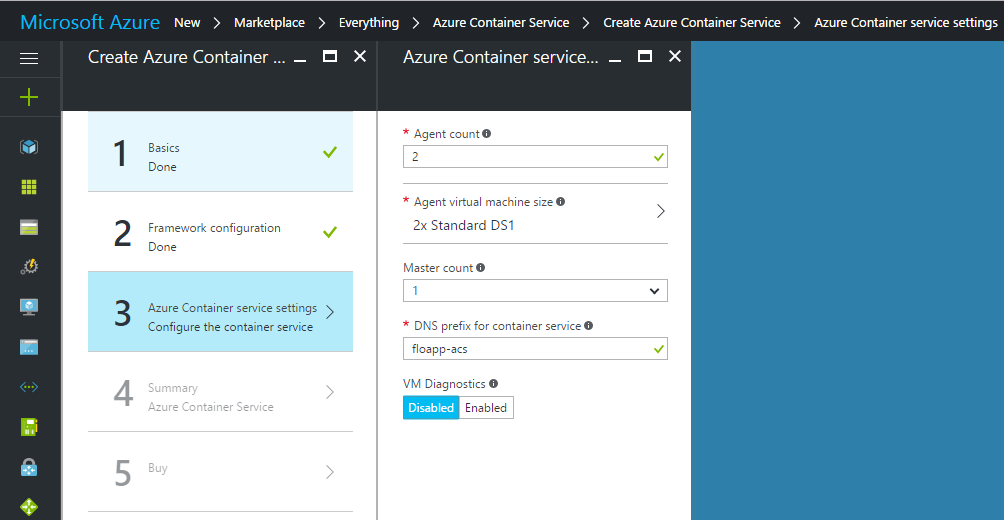 Azure Container Service Azure Container service settings