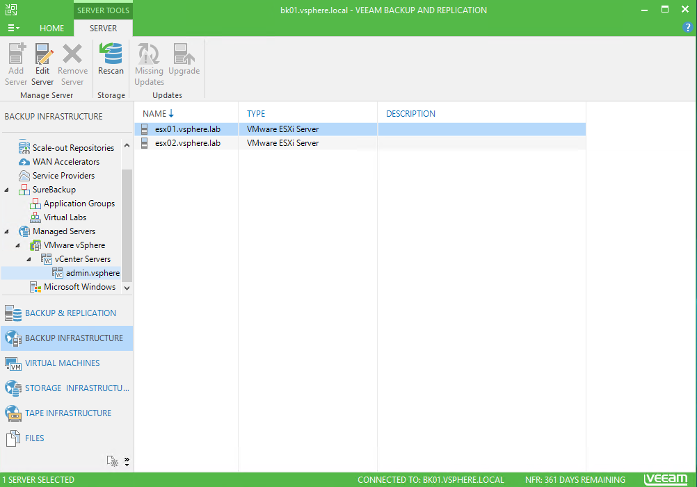 Veeam Backup and Replication managed servers