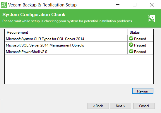 Veeam Backup and Replication System Configuration check view