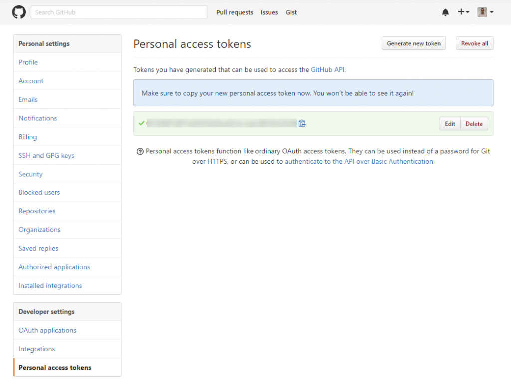 GitHub personal access tokens