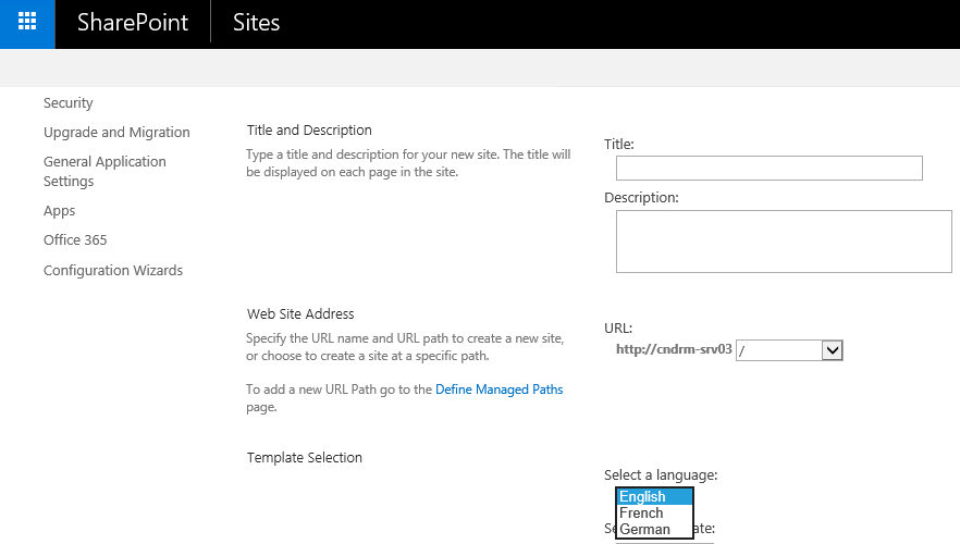 Sharepoint 2016 Create New Site Collection page