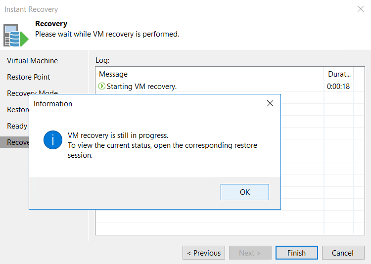 Instant Recovery Recovery ewady to apply VM information