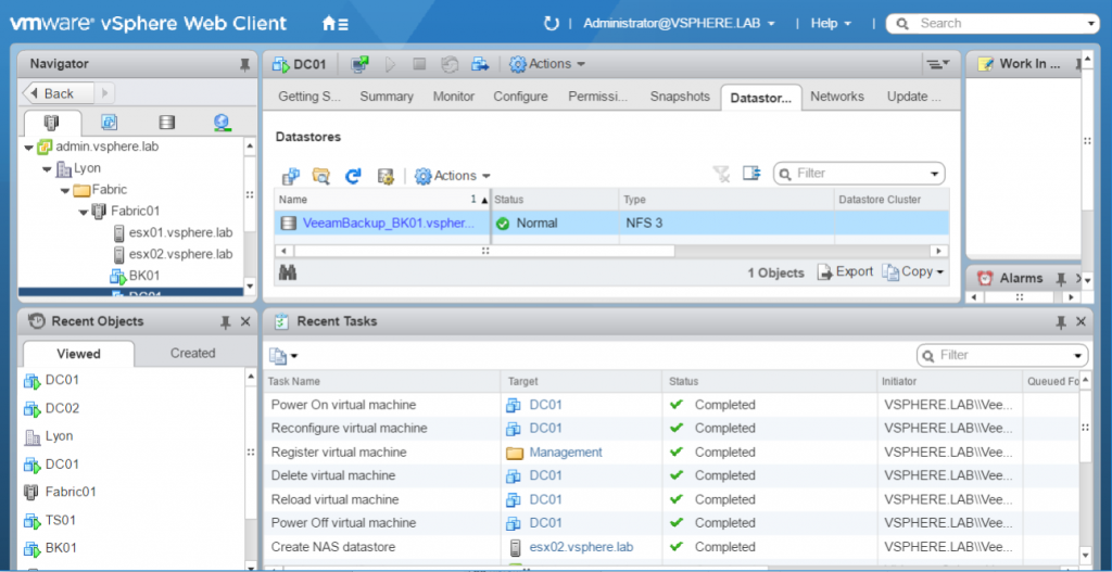 VMware vSphere Web Client Veeam datastore