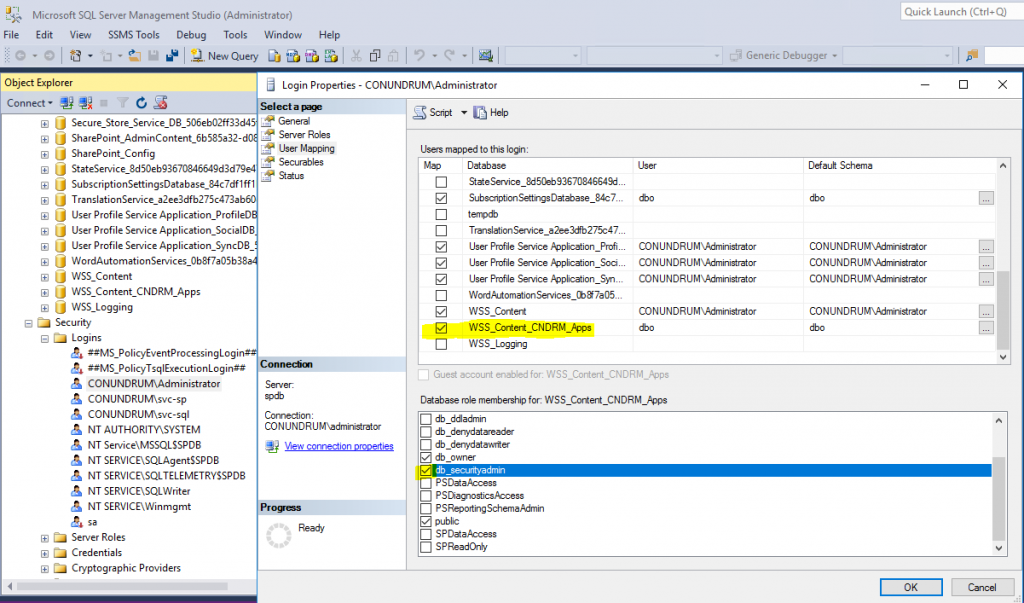 Microsoft SQL Server Management Studio login properties