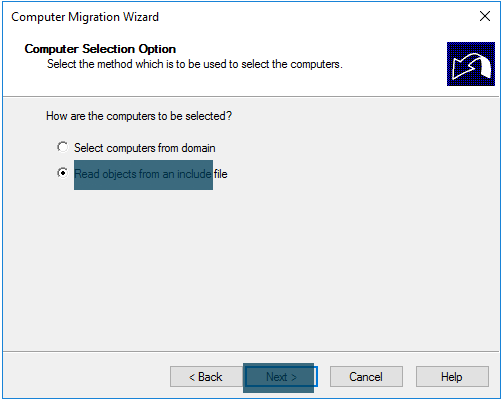 Computer Migration Wizard computer selection method