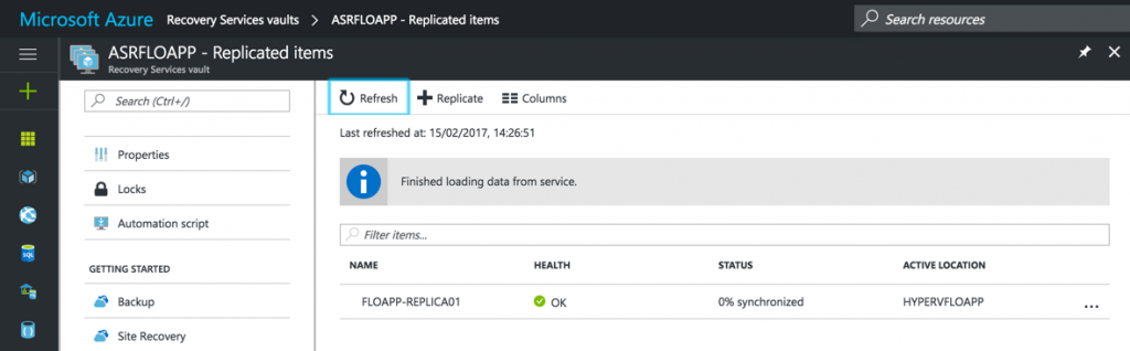 Replication status in Azure Resource Manager