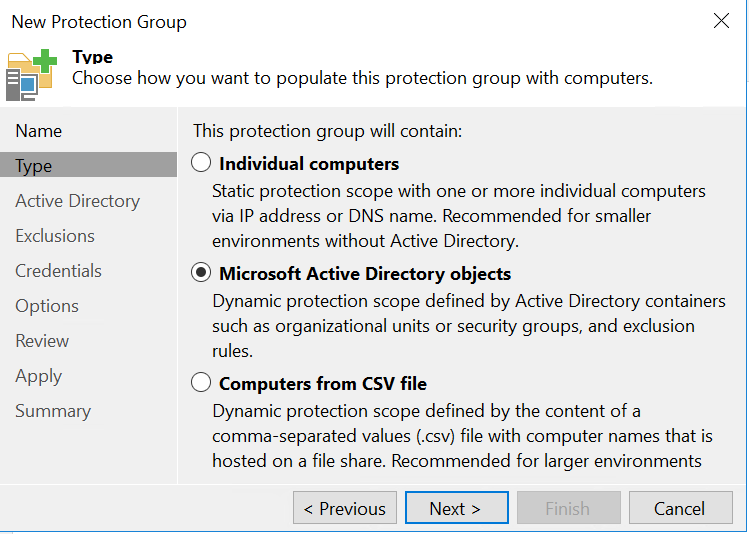 Veeam backup and replicalion - Microsoft Active Directory objects