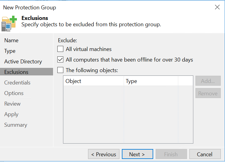 Veeam backup and replicalion - New Protection Group