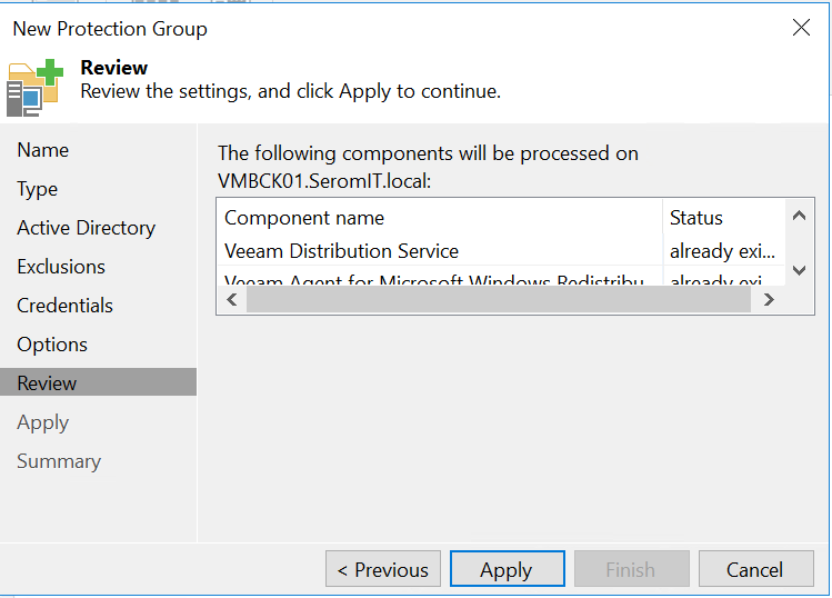 Veeam backup and replicalion - New protection group - Inslall Agent