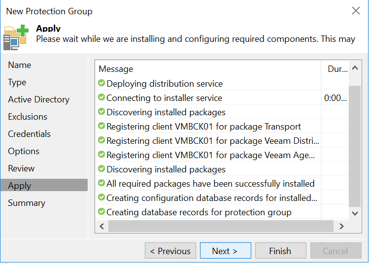 Veeam backup and replicalion - New protection group - Apply