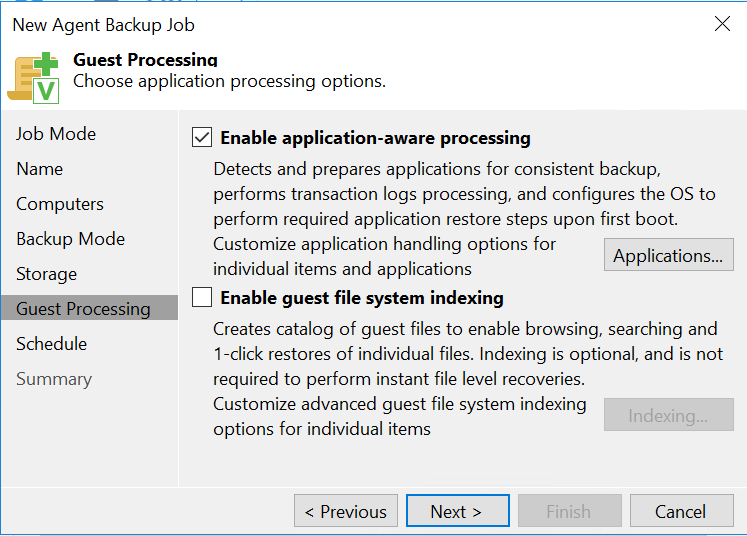 Veeam backup and replicalion - Add to backup job - Guest Processing