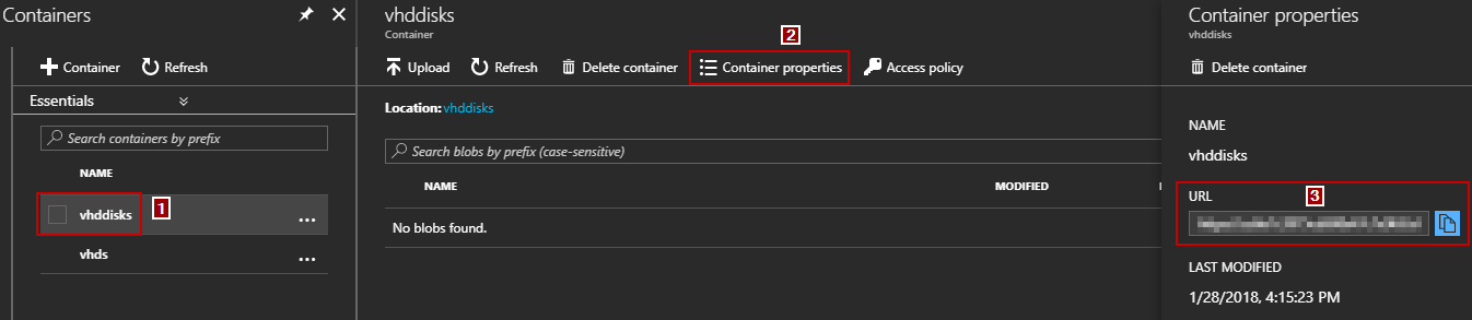 azure - storage account - blobs - container - containers properties