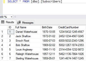 Azure SQL Database with the following table