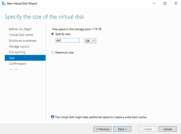 Specify the virtual disk size