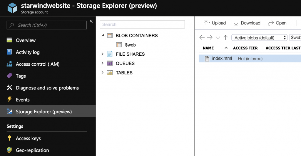 Storage Explorer menu