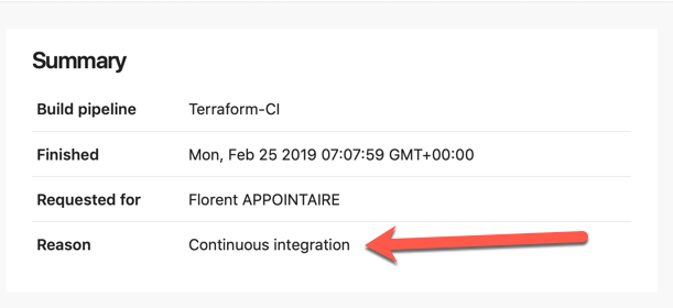 And with CI activated, the reason of the execution with this new build is Continuous integration