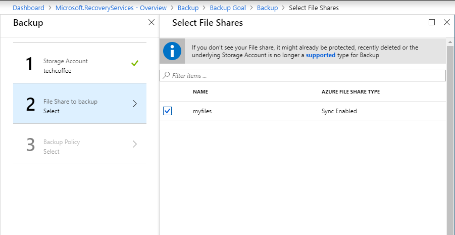 Select the File Shares you want to protect