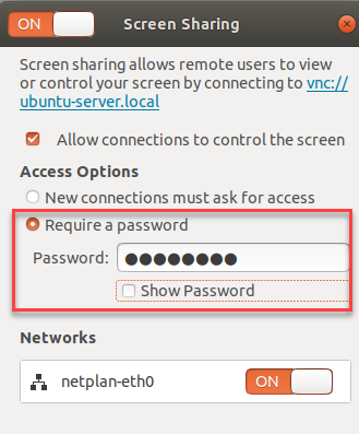 Set Access Options to “Require a password” and specify password which will be used