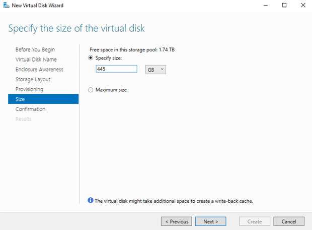 Set the virtual disk size