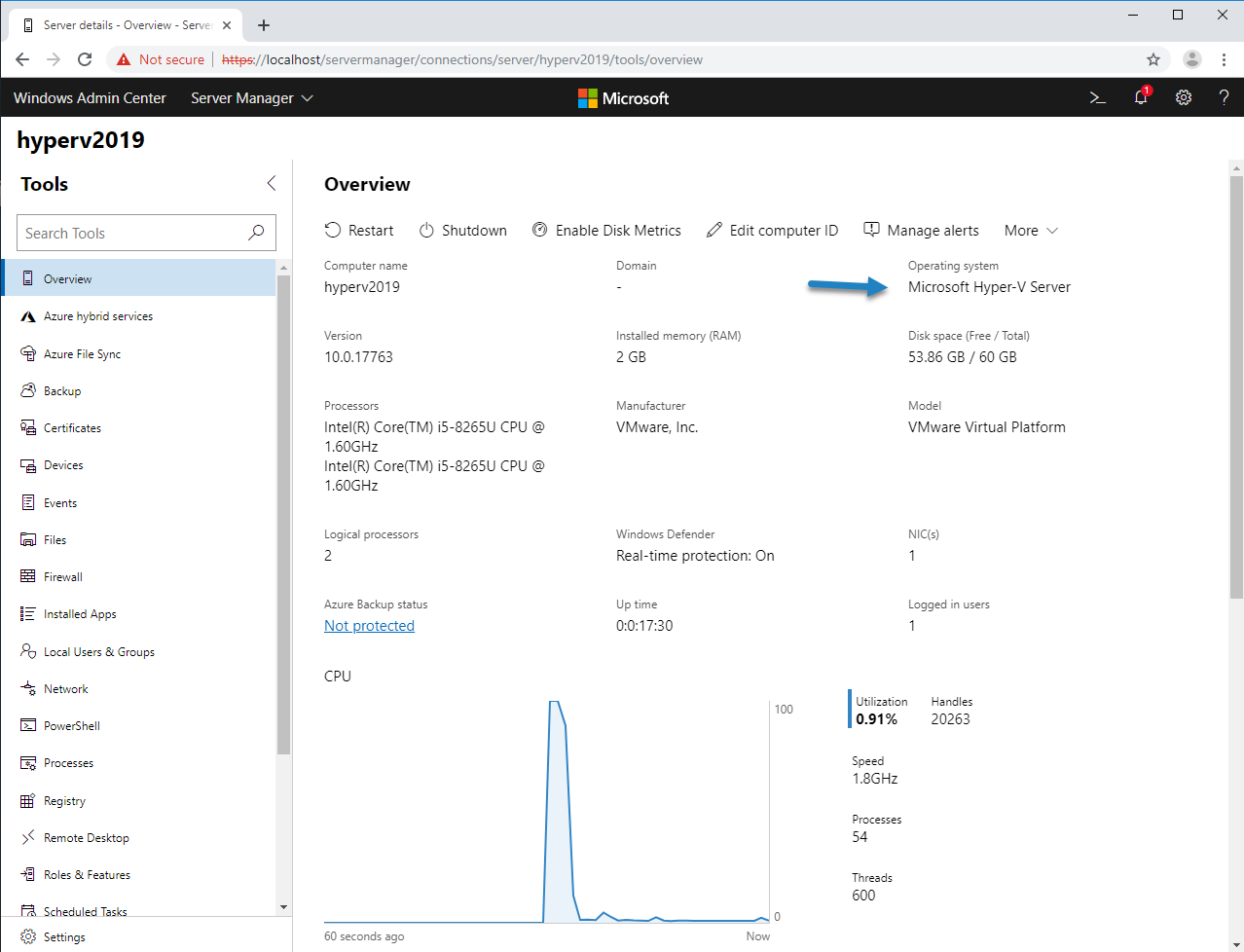 Manage HyperV 2019 with Windows Admin Center