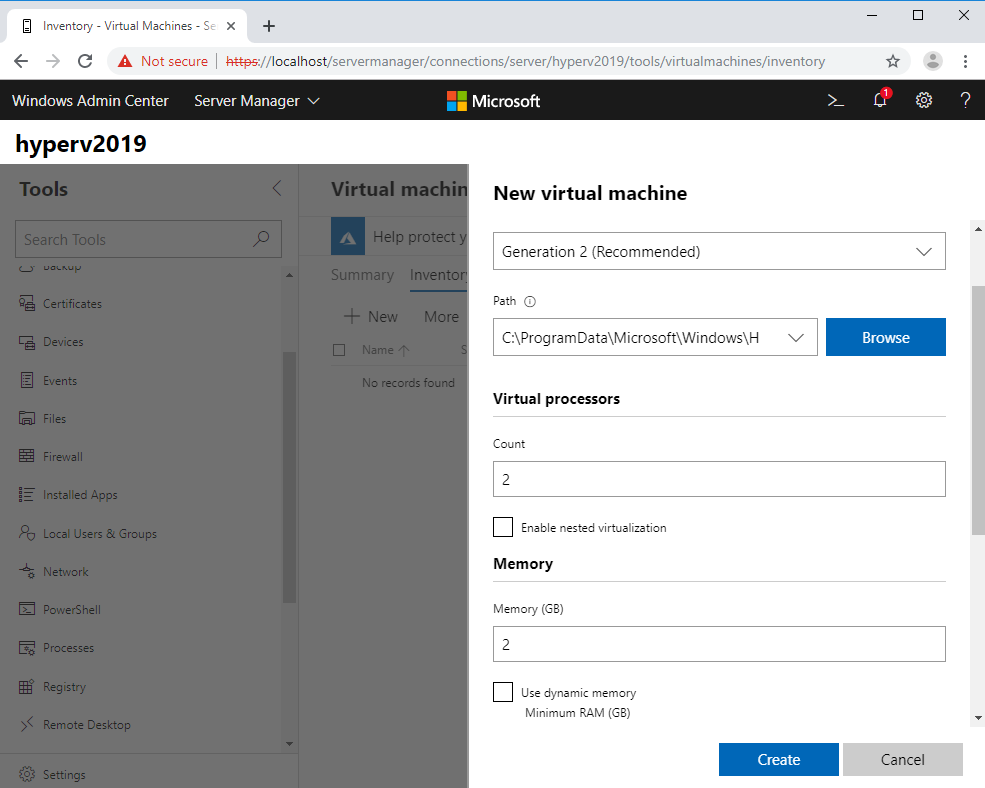 Create New VMs with Windows Admin Center