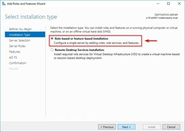 Select Role-based or feature-based installation 
